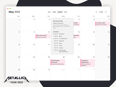 Daily UI 071 - Schedule app band calendar concert concert tour dailyui dailyui071 design figma metallica planning schedule scheduling tour ui web app
