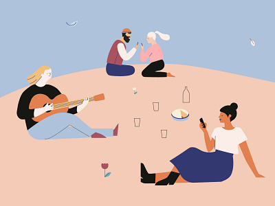 Picnic 2d app branding characters design flat illustration illustrator outdoors picnic sharing smartphone vector
