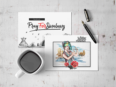 Post Card From Sinabung coffee flower illustrator indonesia photoshop postcard pray sinabung watercolor woman world