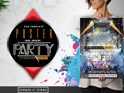 Poster Party Dj advertising club dj flyer modern photoshop poster proffesional simple template