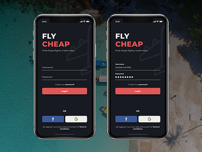 Book Cheap Flight Concept UI - Fly Cheap [1] animation app concept dark design interaction login ui ui design ux ux design