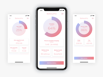 Battery Pro Concept App UI animation app battery concept dashboard design gradient interaction ui ui design ux ux design