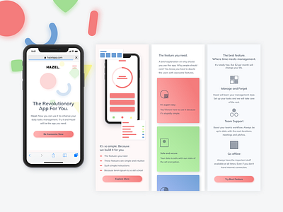 Hazel Landing Page - Mobile View abstract colour content graphics design inspiration landing page product design products typogaphy ui ui design ux ux design web website