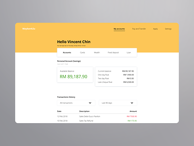 Daily UI - Your Bank Account app bank app clean concept dailyui dashboard design inspiration minimal ui ui design ux ux design web web app web design
