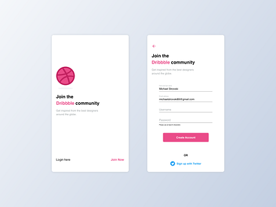 Daily UI - Join Dribbble app branding clean concept dailyui design dribbble inspiration minimal pink sign in sign up ui ui design ux ux design