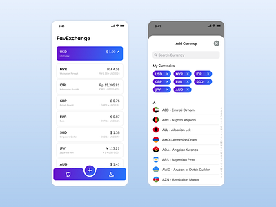 Daily UI - Currency Exchange app clean concept converter currency exchange dailyui design gradient inspiration list minimal tab bar ui ui design ux ux design