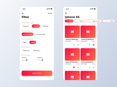 Daily UI - Filter & Product app c2c clean concept dailyui design ecommerce filter inspiration marketplace minimal product search ui ui design ux ux design