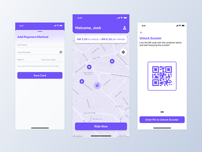 Beam Redesign app branding clean concept dailyui design inspiration map ui minimal payment method purple scooter transportation ui ui design ux ux design