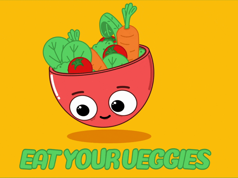 Eat your veggies! 2d after effects aftereffects animation bounce bowl carrot colors cute design green illustration illustrator motion motion design pink red tomato veggies yellow