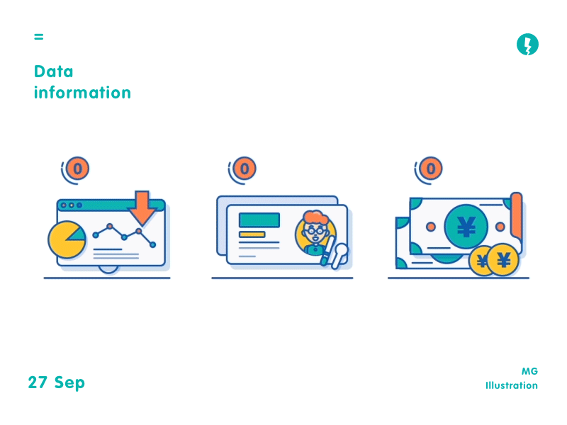 Data illustration boy data green icon illustrations money web