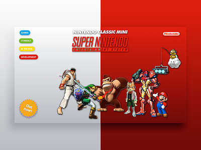 SNES Landing page gaming landing page link mario nintendo ryu snes super nintendo ui user interface ux web design