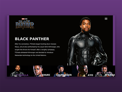 Black Panther Web UI adobe xd black panther comics marvel superheroes tchalla ui ui design user interface ux web website