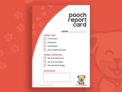 Groom Yo’ Pooch Report Card adobe branding business character dog grooming illustration paws pets photoshop pooch report