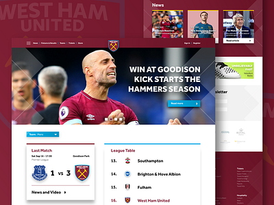 West Ham United Home Page Design adobe adobe xd branding design football graphic design interface soccer ui ui design ux web web design website xd