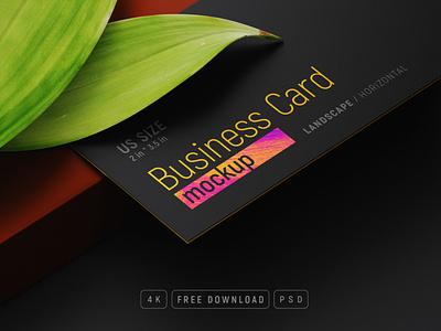 Free Mockup - Business Card with leaves Closeup View
