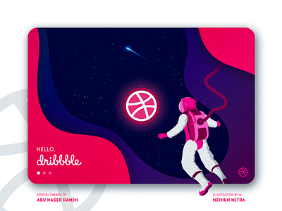 Hello Dribbble! astronaut debut shot first shot pink planet purple space stars violate white
