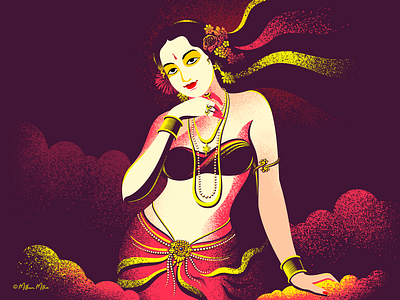 Menaka Apsara! airbrush apsara art beauty female hindu mythology illustration menaka apsara nymphs red textured vector yellow मेनका