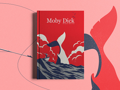 Call me Ishmael. boat book cover cloud cover illustration design flat illustration harpoon illustration moby dick old classic red sea sea wave seagull vector whale whaling boat