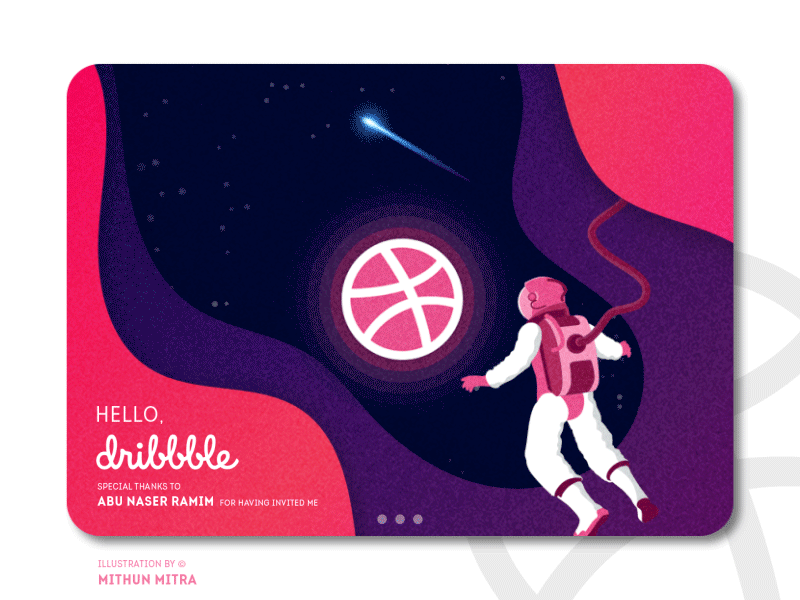 Bonjour, Dribbble! animated art astronaut blue bonjour cloud color dark debut debut shot design dribbble dribbble invitation flat illustration hello hello dribble illustration red ui vector