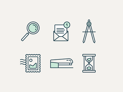 Office Icon Set compass email hour glass icon set illustration line art magnifying glass stamp stapler vector