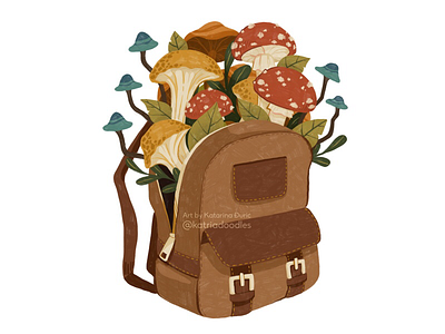 Mushroom backpack digital art digital drawing digital illustration editorial art editorial illustration greenery illustration mushrooms plants
