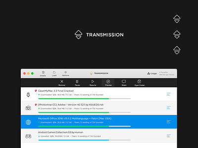 Transmission User Interface app black client concept dark design download fresh mac macos new rebranding software torrent transmission ui user interface ux