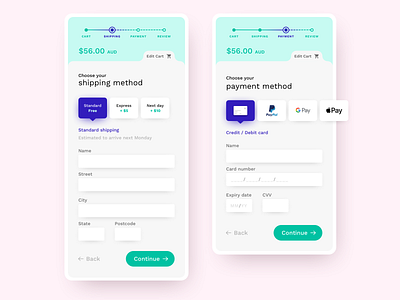 Shipping and payment exploration checkout payment shipping ui
