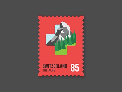 Switzerland Stamp illustration matterhorn mountain postage stamp switzerland vector weekly warm up
