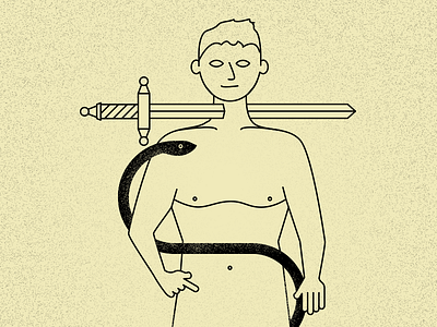 Lymphoma Self Portrait cancer ill illness illustration medical resolve sick sketch snake sword texture vector