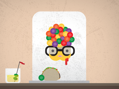 Skittles art basic brain character design food glasses identity illustration taco texture