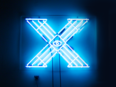 Neon X from Typeforce 3 Collaboration all seeing andrew blue chamber electric electronics eye fragile gas glass interactive light magic neon neon gas pabon photo retail sex space vector white x