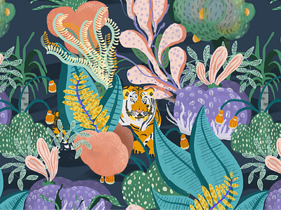Tiger Reef Pattern adobe fresco digital art digital illustration illustration jungle ocean pattern pattern design reef repeat pattern repeating pattern tiger wallpaper wallpaper design wallpapers