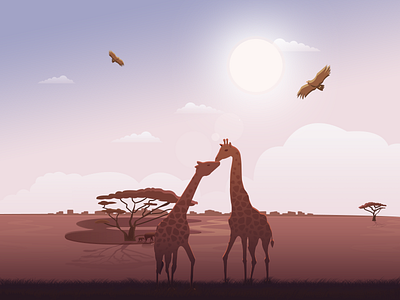 Illustration africa eagle giraffe illustration nature summer zoo