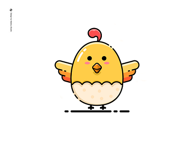 Flying chicken design flat icon logo