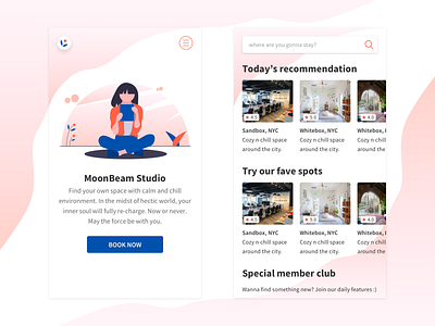 Moonbeam Studio booking creative space exploration illustration landing page landingpage moonbeam studio ui ux