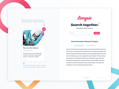 Looqsie - Research Engine beta landing page startup