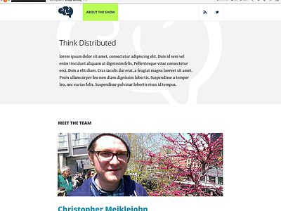 About Page about page layout podcast responsive web design think distributed