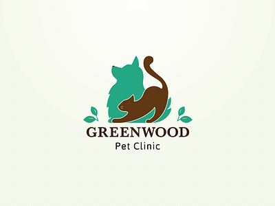 Greenwood Pet Clinic logo adobe illustrator branding brown cat dog green logo logotype pet vector