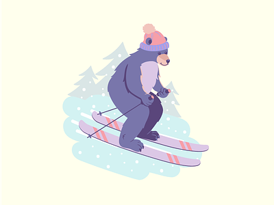 Bear vacation bear cartoon flat illustration ski skiing snow vacation vector winter