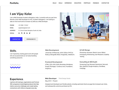 Vijay Kolar | Web Developer Resume HTML Template bootstrap branding css cv design html portfolio resume typography ui web