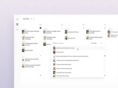 Cookbook - Meal planner calendar cooking desktop food meal planner popup prototype recipe schedule search ui web