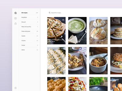 Cookbook - Recipes book cooking desktop food grocery list meal planner prototype recipes search sheet sidebar ui
