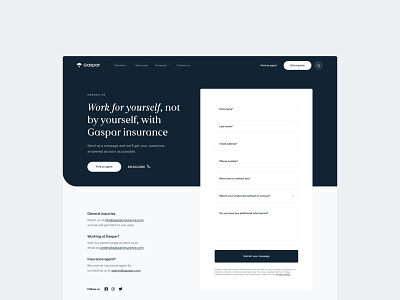 Contact Page - Gaspar Insurance contact page contacts insurance website ui ui design visual design web design webflow webpage website website design website designer