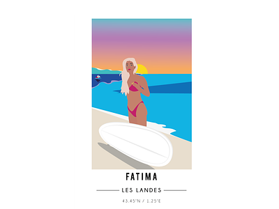 Fatima beach beachlife girl landes longboard surf surf art