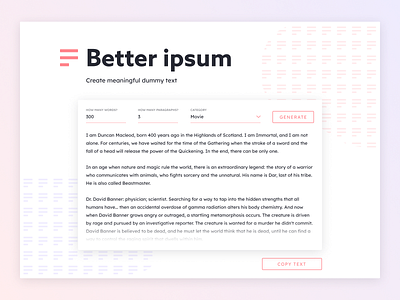 Better Ipsum dummy text generator lorem ipsum product design text ui ui ux ui design webdesign