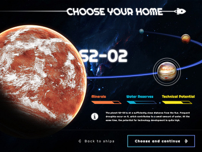Screen selection of the planet. game interface graphic design interface design planets space