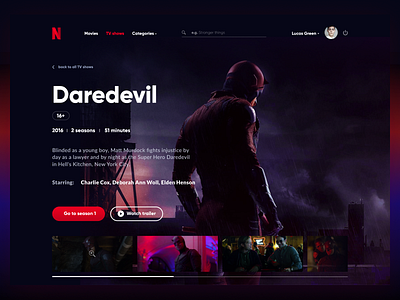 Netflix "Daredevil" tv-show challenge dark ui design interface netflix tv shows web