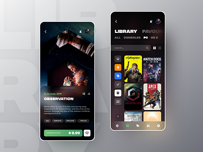 Game Library app colors design game interface library observation ui ux web