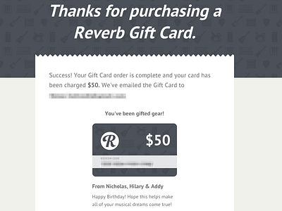 Reverb Gift Card Receipt