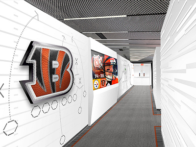 Concept for Branded NFL Office Corridor branding environmental sports touchscreen